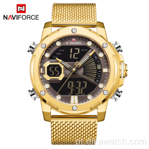 NAVIFORCE 9172S Pulseira de aço da moda com tela dupla Relógio masculino à prova d&#39;água para estudantes Relógio eletrônico para estudantes